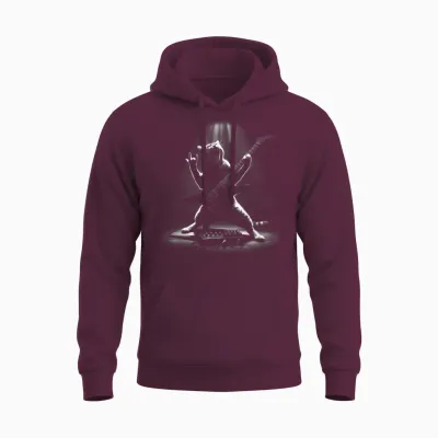 Metalhead Cat Playing Heavy Metal Electric Guitar Cats Rock T-Shirt, Black Unisex Hoodie - Maroon