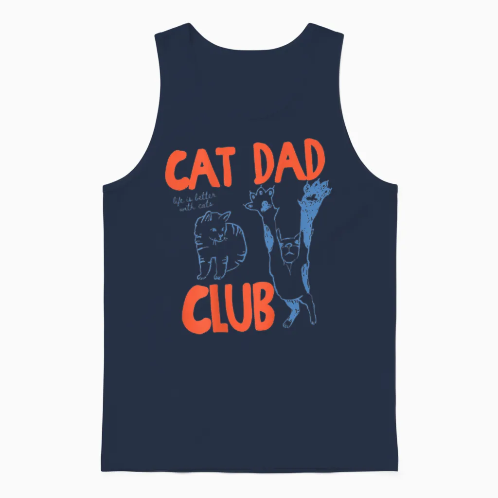 Cat Dad Club Life Is Better with Cats Cat Dad on Back Unisex Tank Top in Navy