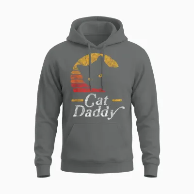 Cat Daddy Vintage Eighties Style Cat Retro Distressed Unisex Hoodie - Graphite Heather