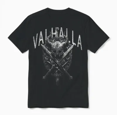 Valhalla Odin Thor Runes Viking Helmet Backprint Viking T-Shirt, Black Unisex T-Shirt - Black