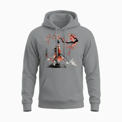Geisha Samurai Girl Cherry Blossom Fighter Ninja Martial Art T-Shirt, Gray Unisex Hoodie - Sport Grey