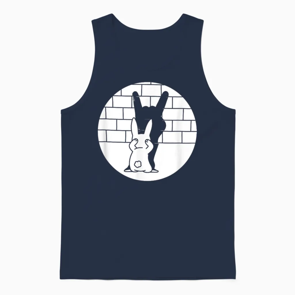 Funny Easter Bunny Heavy Metal Fan Rock Festival Rabbit T-Shirt, Black Unisex Tank Top in Navy
