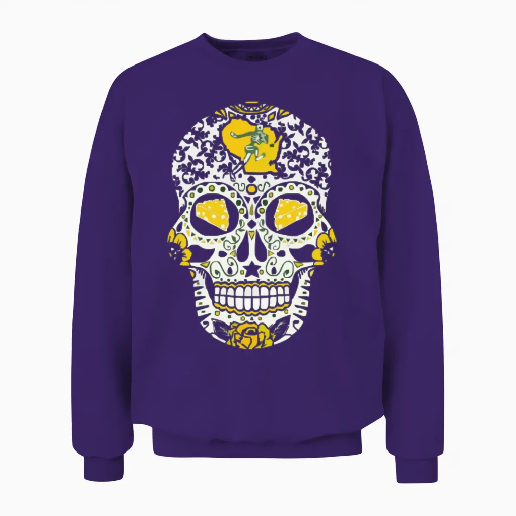 Packers Sugar Skull Halloween Unisex Sweatshirt in Purple