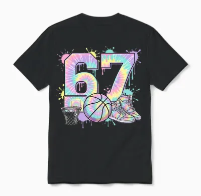 67 6 7 6/7 6-7 Meme Costumes Tiedye, T-Shirt De Basket, Cerceau T-Shirt Haut De Gamme Unisex T-Shirt - Black