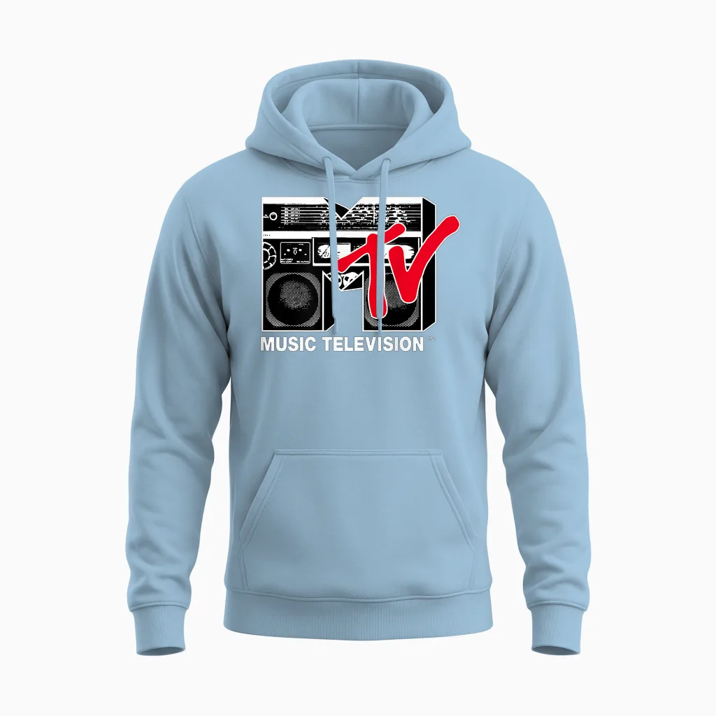 Mtv Logo Red Boombox Graphic Unisex Hoodie in Light Blue