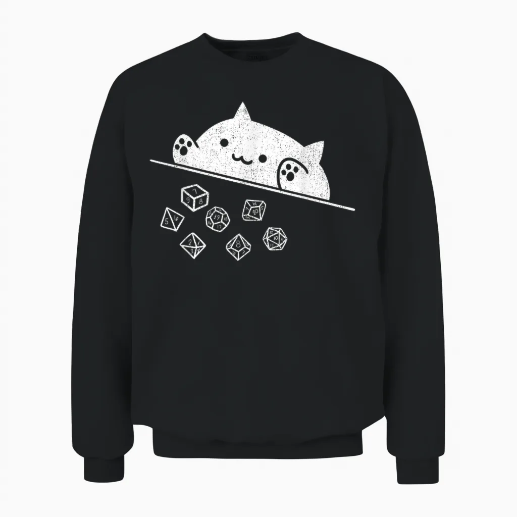 Niedliche Katze Gamer Rpg Spiel Regenbogen Würfel Nerdy Männer Frauen Kinder Unisex Sweatshirt in Black