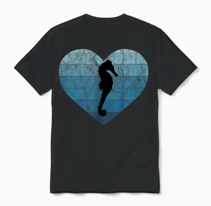Ich Liebe Seepferdchen Fan Vintage Retro Meer Ozean Aquarium Unisex T-Shirt in Black