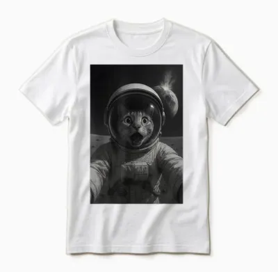 Katze Astronaut Auf Dem Mond Lustige Weltraum Katze Unisex T-Shirt - White