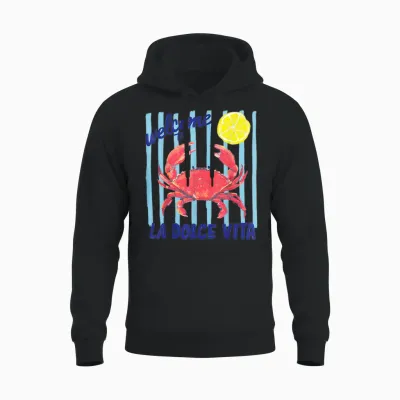 La Dolce Vita Crabe Citron Italie Littoral Summer Retro Graphic Unisex Hoodie - Black