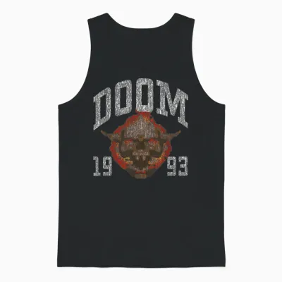 Ripple Junction X Doom 1993 Lost Soul Pixelated Skull T-Shirt, Black Unisex Tank Top - Black