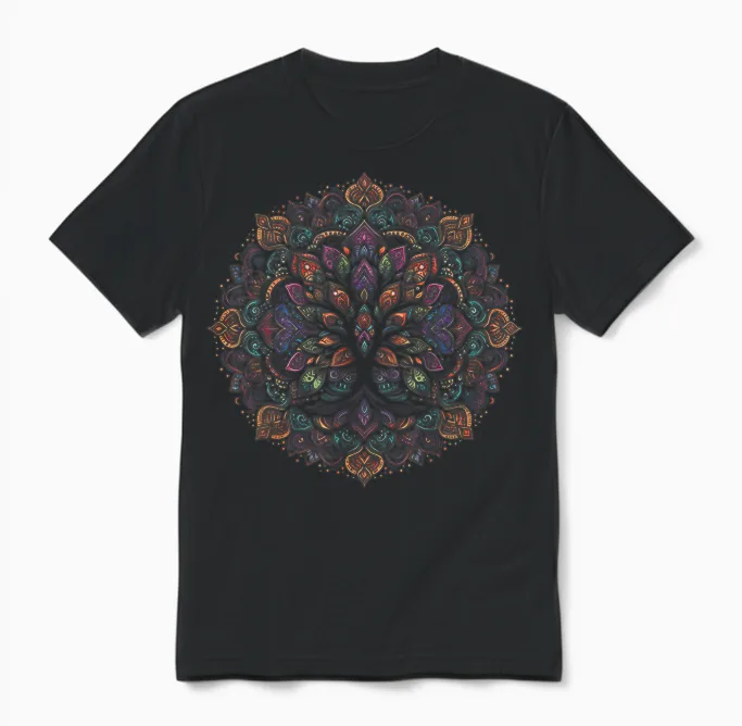 Cooles Lebensbaum-Symbol Im Mandala-Kunst-Stil Für Herren Und Damen Unisex T-Shirt in Black
