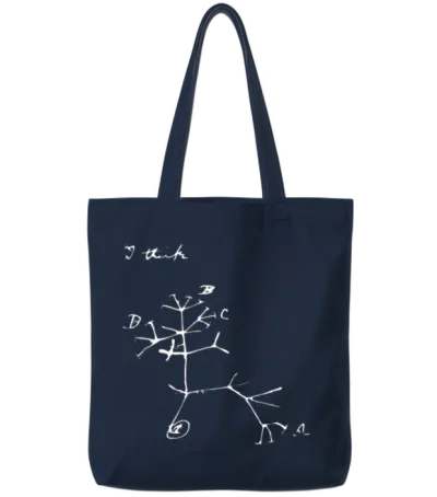 Darwin I Think Tree (white) Tote Bags - Navy