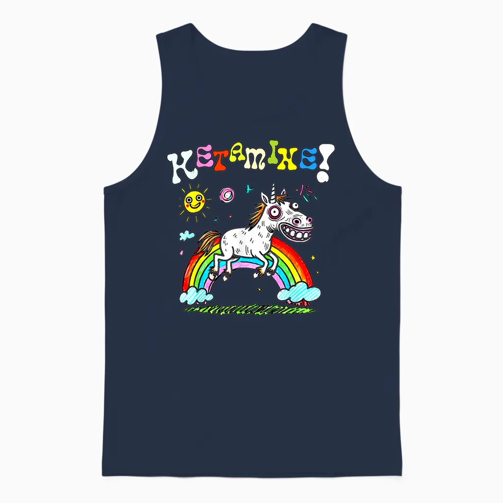 Horse with Ketamine Funny T-Shirt, Black, S Unisex Tank Top in Navy