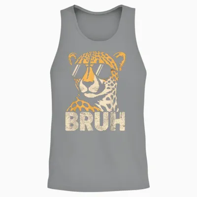 Bruh Cheetah Meme Graphic Tee Men Boys Animal Print Unisex Tank Top - Sport Grey