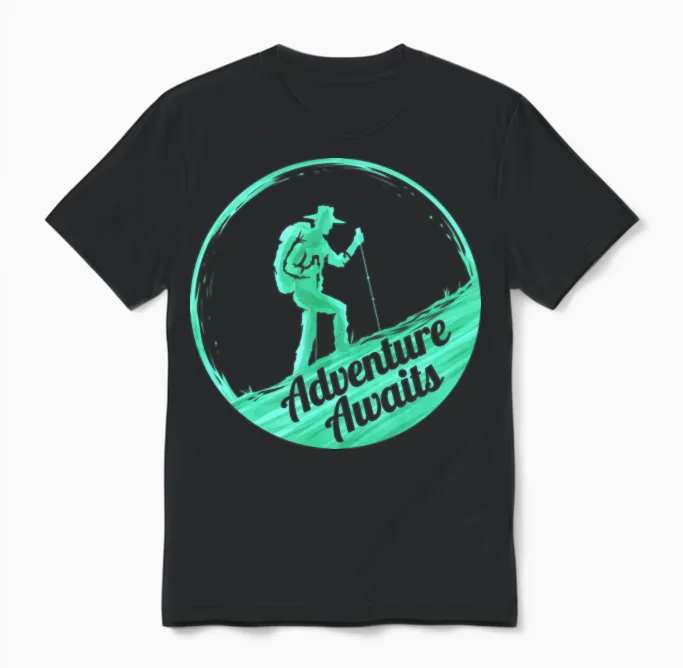Adventure Awaits Dad Camping and Hiking Unisex T-Shirt in Black