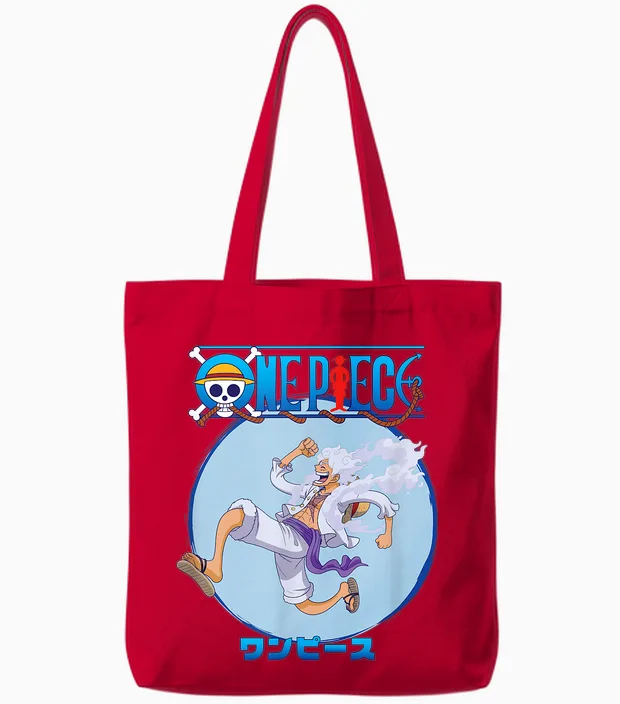 One Piece Anime Luffy Gear 5 Action Pose Tote Bags in Red