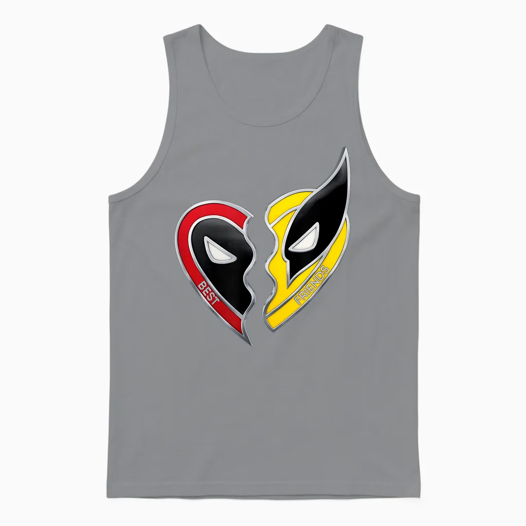 Marvel Studios Deadpool & Wolverine Best Friends Heart Charm Unisex Tank Top in Sport Grey