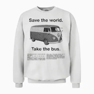 Volkswagen T1 Camper Save the World Take the Bus Unisex Sweatshirt - White