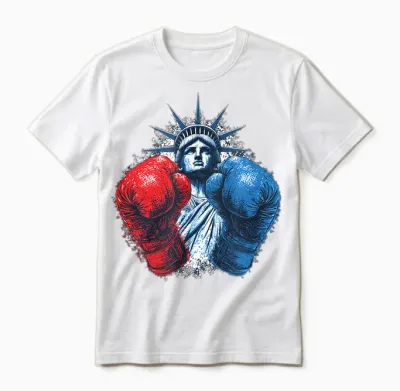 Usa Colors with Boxing Gloves and Statue of Liberty Costume Unisex T-Shirt - White