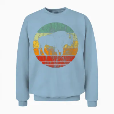 Retro Vintage Bison Unisex Sweatshirt - Light Blue