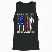 Don't Let the Old Man in Vintage American Flag Fathers Day Unisex Tank Top in Black - 2
