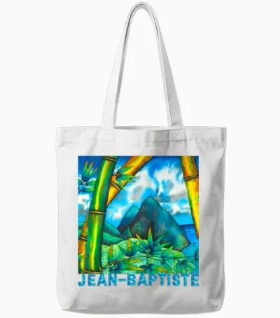St. Lucia Pitons & Bamboo Tote Bags - White