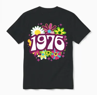 Retro Hippi Célébration 50 Ans Femme Anniversaire 1976 Unisex T-Shirt - Black