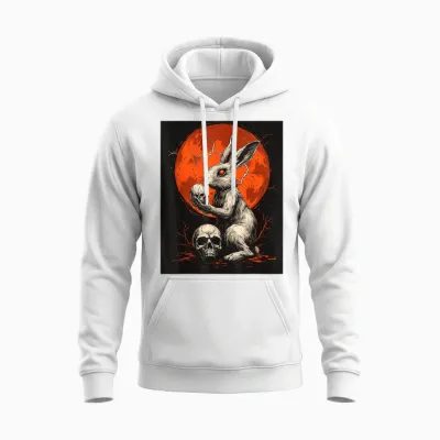 Kaninchen Totenkopf Mond Herren Gothic Damen Totenkopf Hase Unisex Hoodie - White
