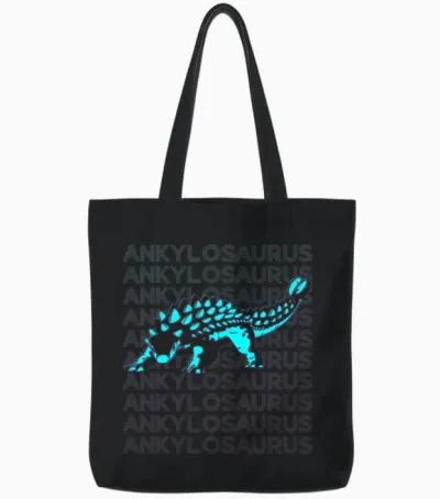 Ankylosaurus Dinosaur Retro Tote Bags - Black