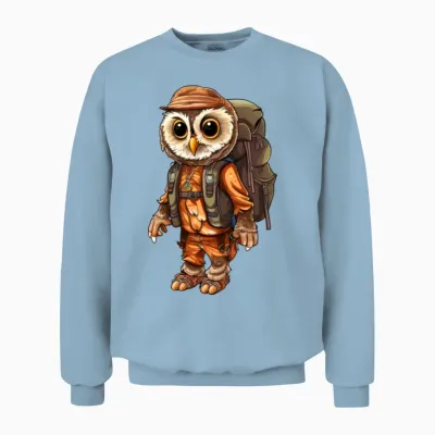 Owls Mountaineer / Hiking Owl Unisex Sweatshirt - Light Blue