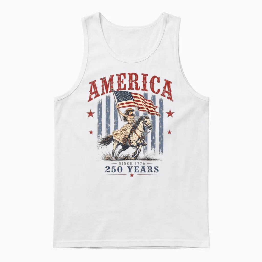 America 250 Years Patriotic Cowgirl 4th July for Girl Women Unisex Tank Top in White