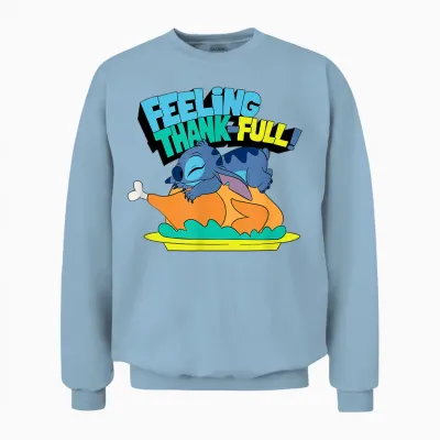 Amazon Essentials Stitch Thanksgiving Turkey Feeling Thank-Full Unisex Sweatshirt - Light Blue