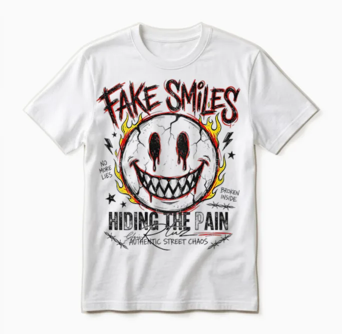 Backprint Streetwear Fashion Women's Men's Retro Smile Unisex T-Shirt in White