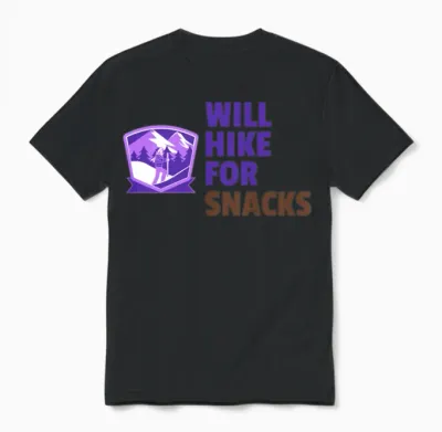 Will Hike for Snacks - Hiking Unisex T-Shirt - Black