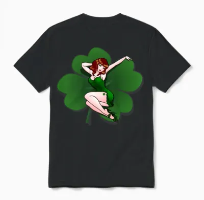 Lucky Pinup Girl St Patrick's Pin Up Shirts Unisex T-Shirt - Black
