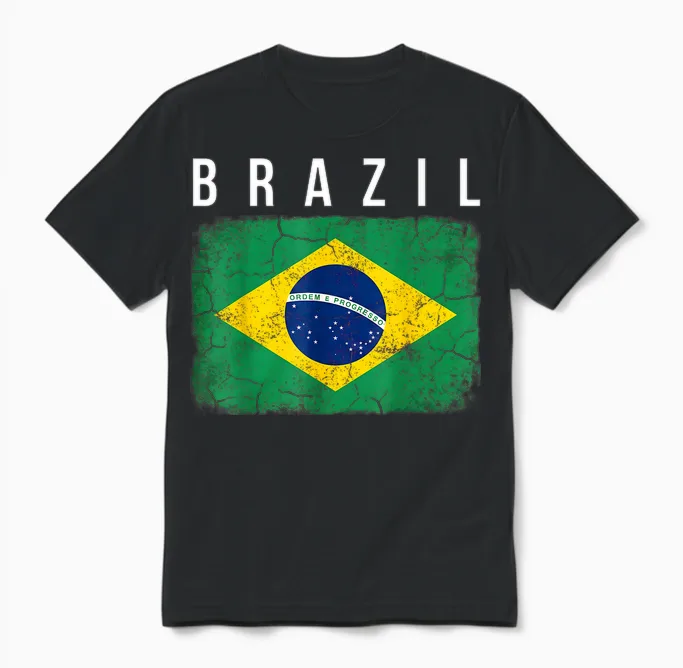 Vintage Used-Look Brasilien Flagge Unisex T-Shirt in Black