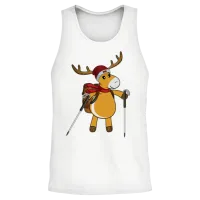 Cute Reindeer Hiking in the Mountains Unisex Tank Top - White – 2