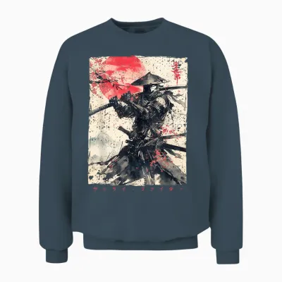 Japanese Samurai Warrior Ukiyo Ink Artwork Samurai Unisex Sweatshirt - Dark Heather