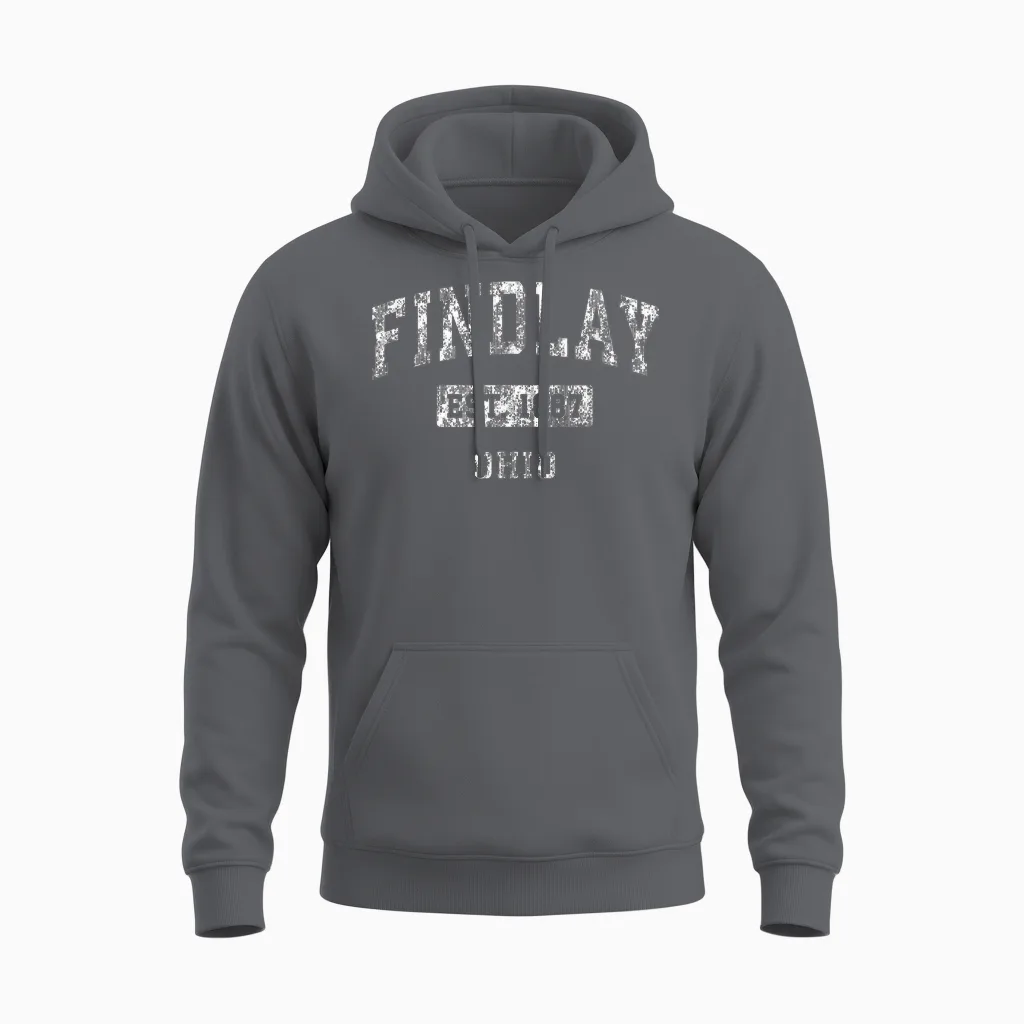 Findlay Ohio, Oh, Vintage-Stil, Etabliertes Sportdesign Unisex Hoodie in Charcoal