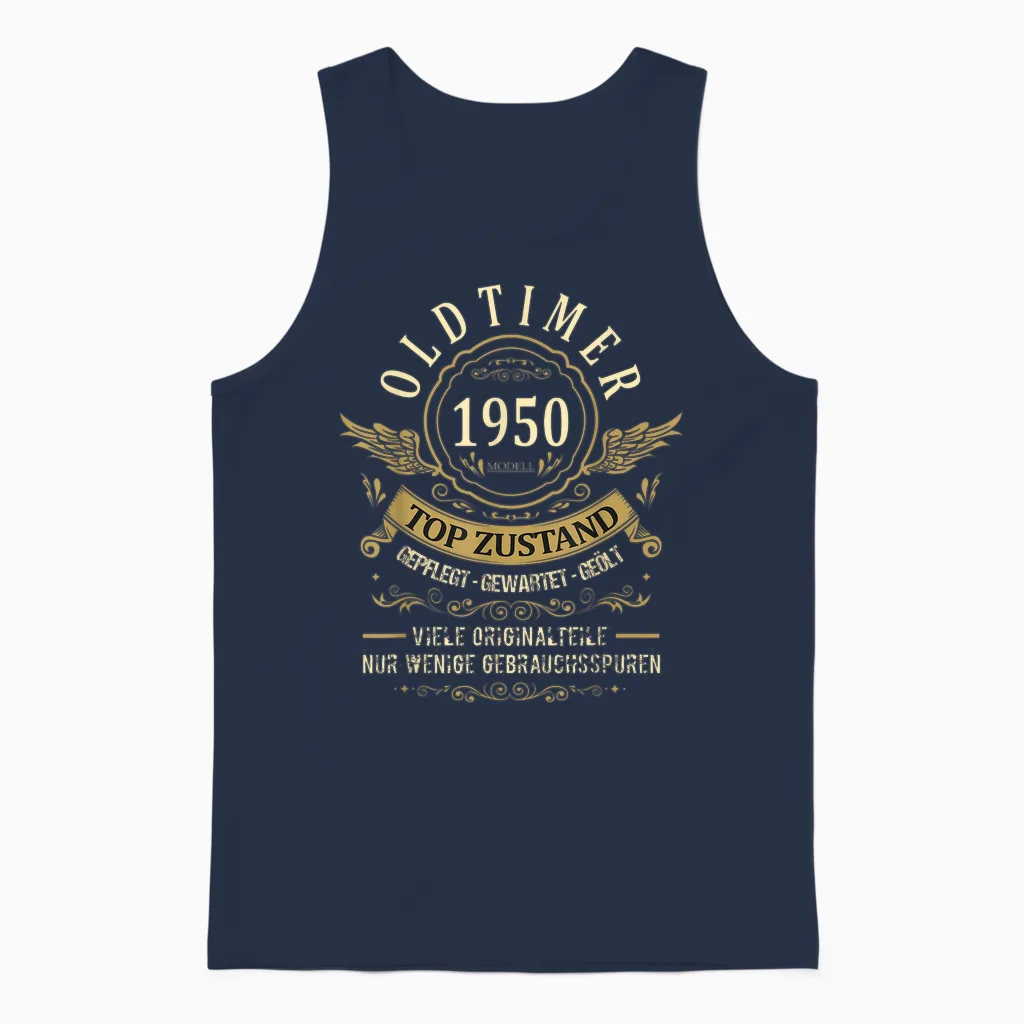 Birthday Year 1950 Birthday Construction Year Oldtimer Top Condition T-Shirt, Black Unisex Tank Top in Navy