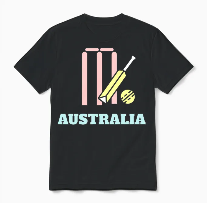 Cricket Bats and Ball Australia Unisex T-Shirt in Black