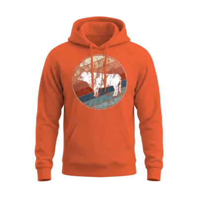 Bull in Retro Style Unisex Hoodie - Orange