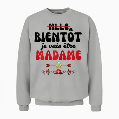 Evjf Mademoiselle Soon Je Vais être Madame Future Bride T-Shirt, White, Female X-Small Unisex Sweatshirt - Ash