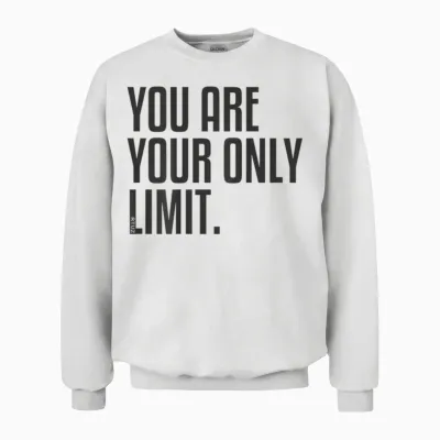 Fitness Backprint Slogan Jogging Training Motivation Sports T-Shirt, Black Unisex Sweatshirt - White