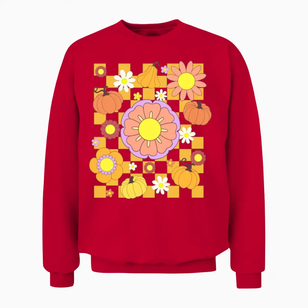 Pumpkin and Flower Retro Halloween Gift Unisex Sweatshirt in Red
