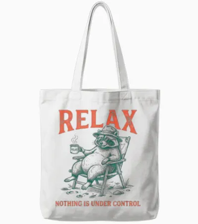 Relax Nothing Is Under Control Lustiger Waschbär Tote Bags - White