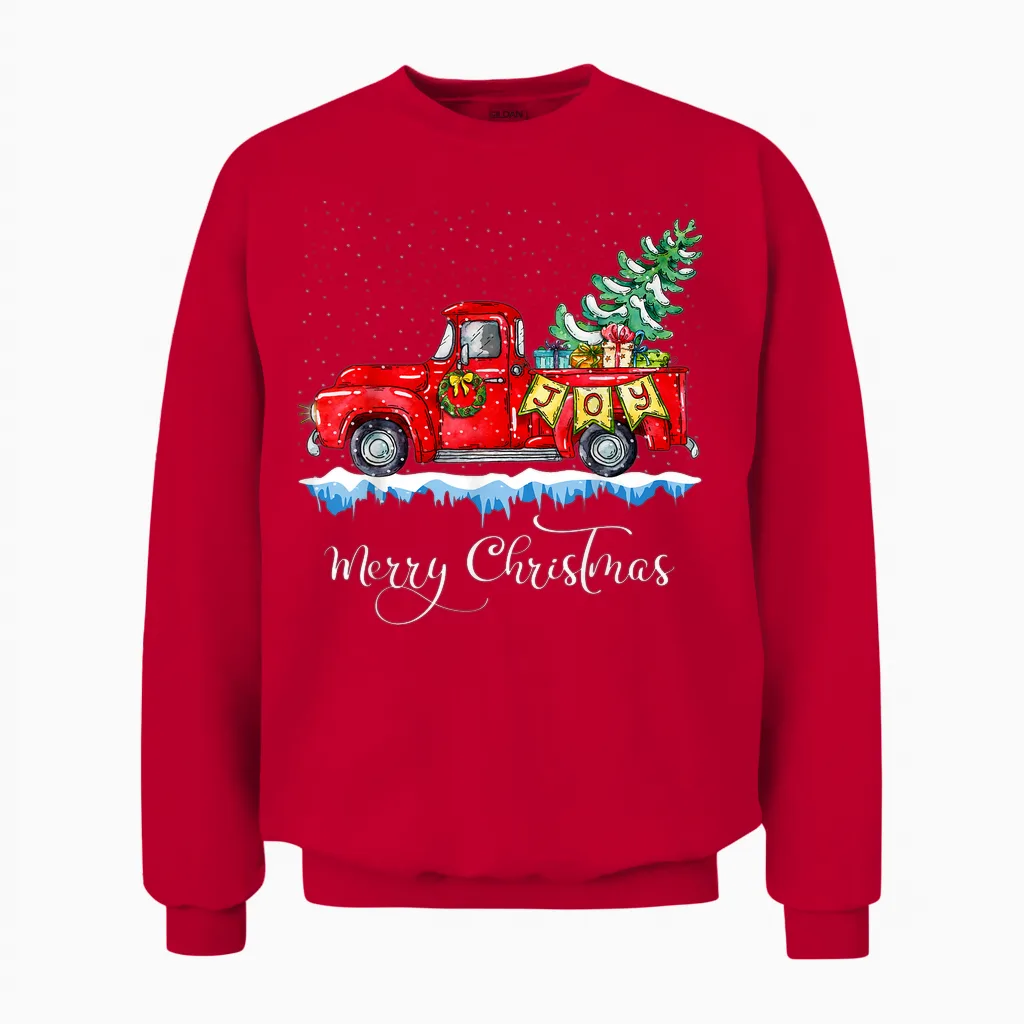 Vintage Merry Christmas Red Truck Old Fashioned Christmas Unisex Sweatshirt in Red