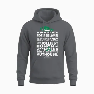 Warner Bros. Christmas Vacation Jolliest Bunch T-Shirt - Women's Unisex Small Red Short Sleeve Cotton Polyester Unisex Hoodie - Charcoal