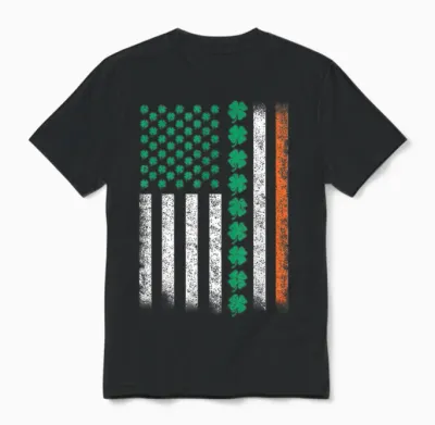 American Flag St Patricks Day Vintage Irish Lucky Shamrock Unisex T-Shirt - Black