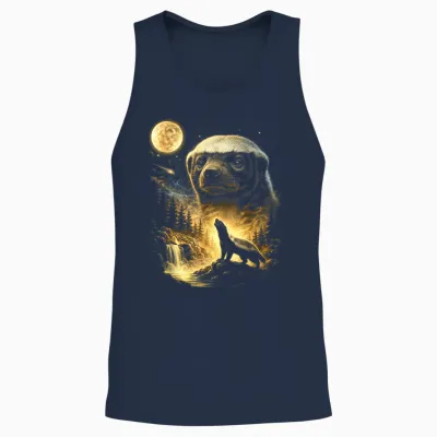 Honey Badger Howling to the Moon Meme Funny 90's Honey Badger Unisex Tank Top - Navy